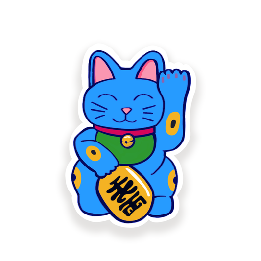 Sticker Maneki Neko Bleu